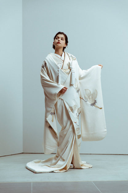 ちりめん鶴飛鶴【結婚式 和装 白無垢 レンタル】