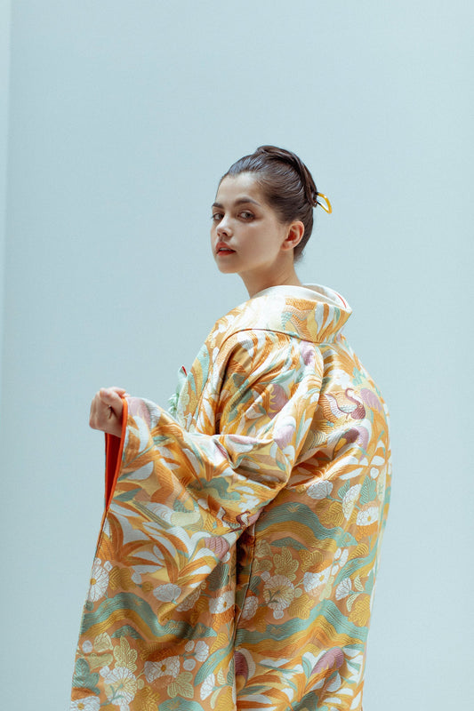 花葉色菊芦水鳥紋【結婚式 和装 色打掛 レンタル】