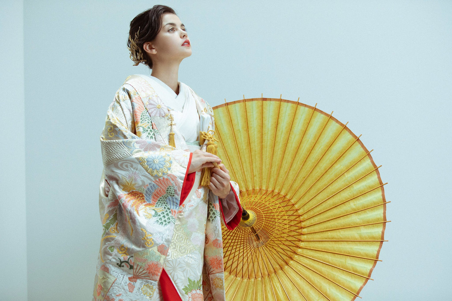 白地唐織裂取吉祥文【結婚式 和装 色打掛 レンタル】