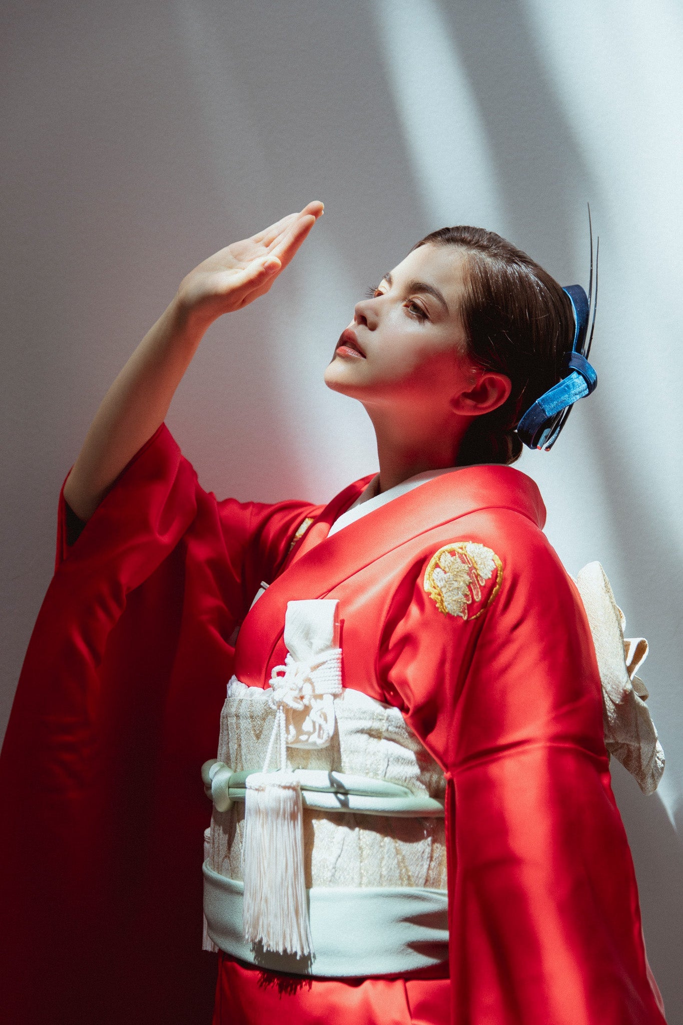 赤地緞子雲取に松五つ紋【結婚式 和装 引き振袖 レンタル】