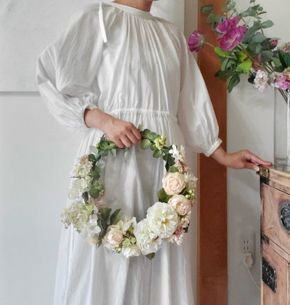【造花】ローズガーデン風リースブーケ 【結婚式 フラワー 造花 ブーケ ブートニア】