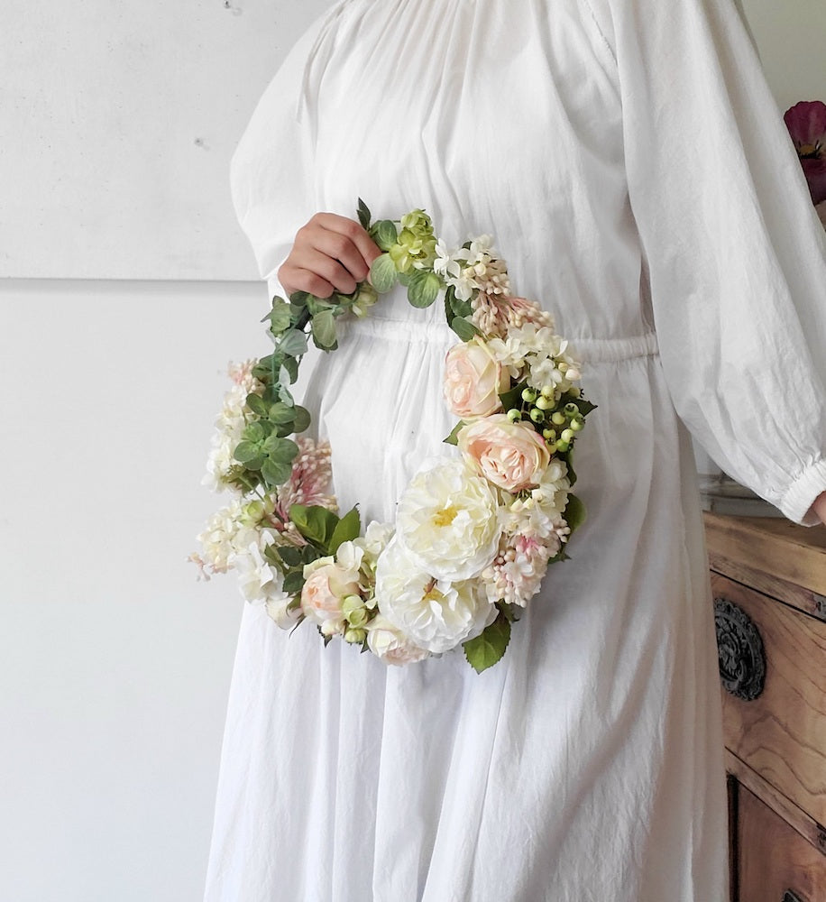 【造花】ローズガーデン風リースブーケ 【結婚式 フラワー 造花 ブーケ ブートニア】