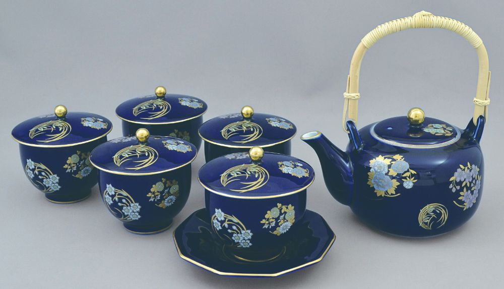 (ルリ花丸紋)高級茶器セット 【結婚式 ギフト 引き出物 食器類】