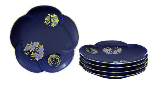 (ルリ花丸紋)小皿5枚セット 【結婚式 ギフト 引き出物 食器類】