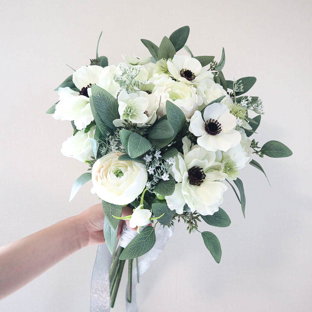 【造花】Rental Bouquet : Anemone White　【結婚式　フラワー　造花　ブーケ　ブートニア　レンタル】