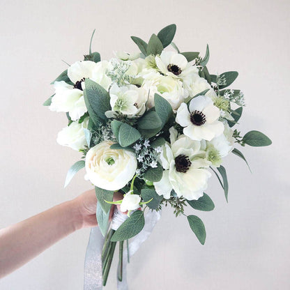【造花】Rental Bouquet : Anemone White 【結婚式 フラワー 造花 ブーケ ブートニア レンタル】