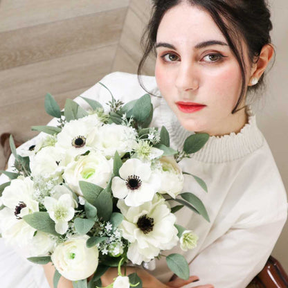 【造花】Rental Bouquet : Anemone White 【結婚式 フラワー 造花 ブーケ ブートニア レンタル】