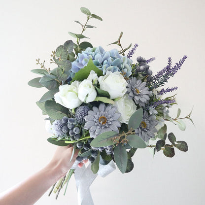 【造花】Rental Bouquet : Antique Blue 【結婚式 フラワー 造花 ブーケ ブートニア レンタル】