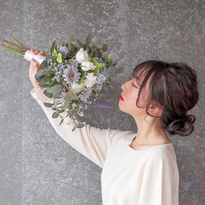 【造花】Rental Bouquet : Antique Blue 【結婚式 フラワー 造花 ブーケ ブートニア レンタル】