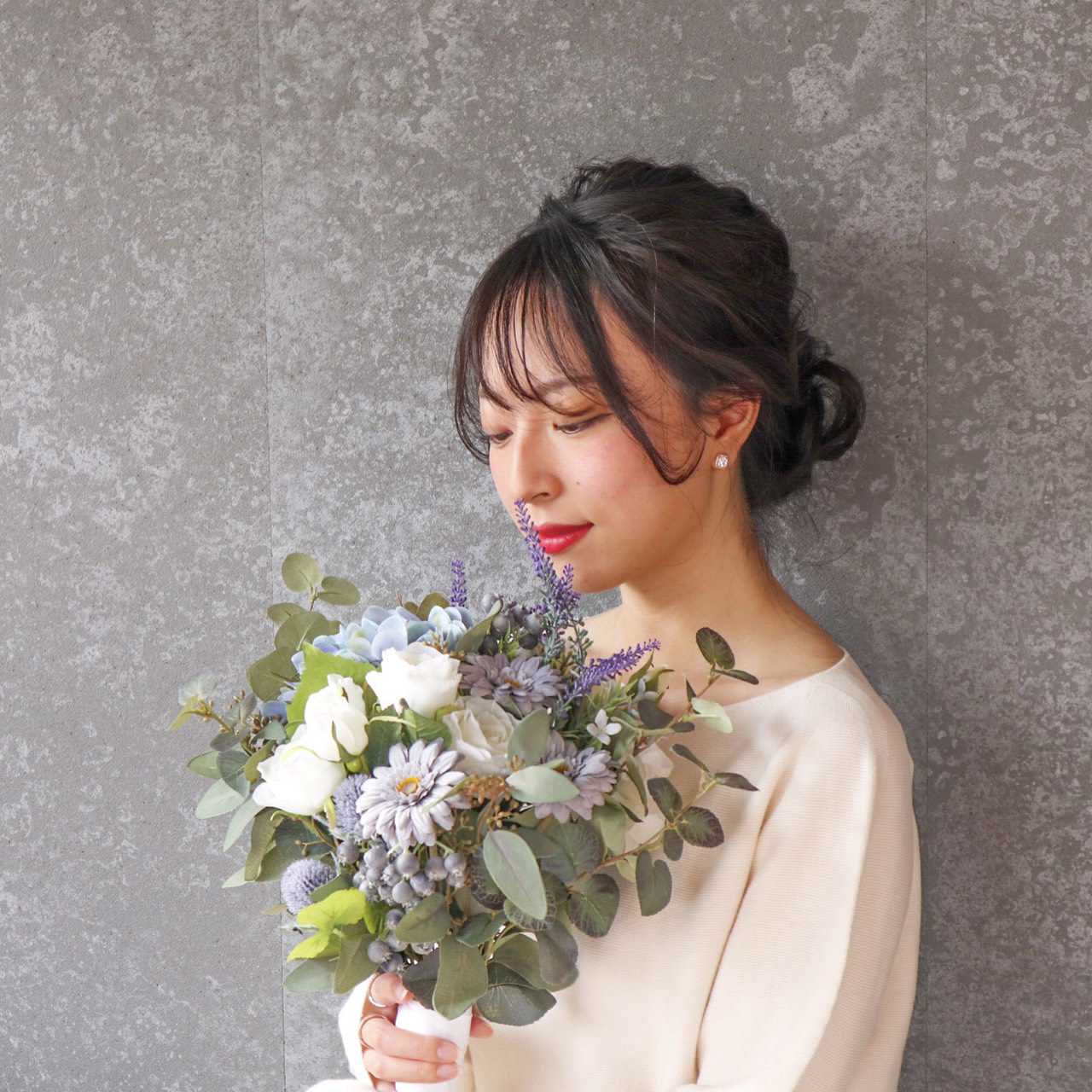 【造花】Rental Bouquet : Antique Blue　【結婚式　フラワー　造花　ブーケ　ブートニア　レンタル】