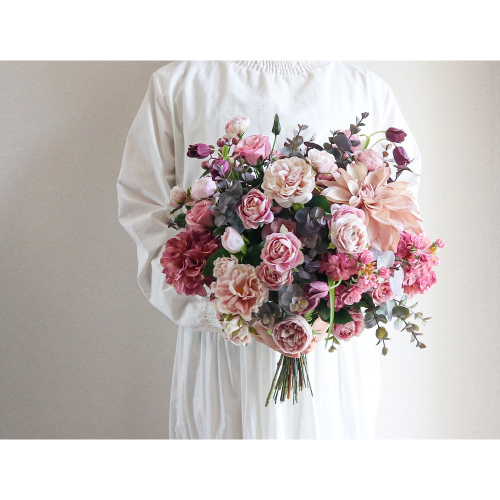 【造花】Rental Bouquet :Antipue Pink 【結婚式 フラワー 造花 ブーケ ブートニア レンタル】