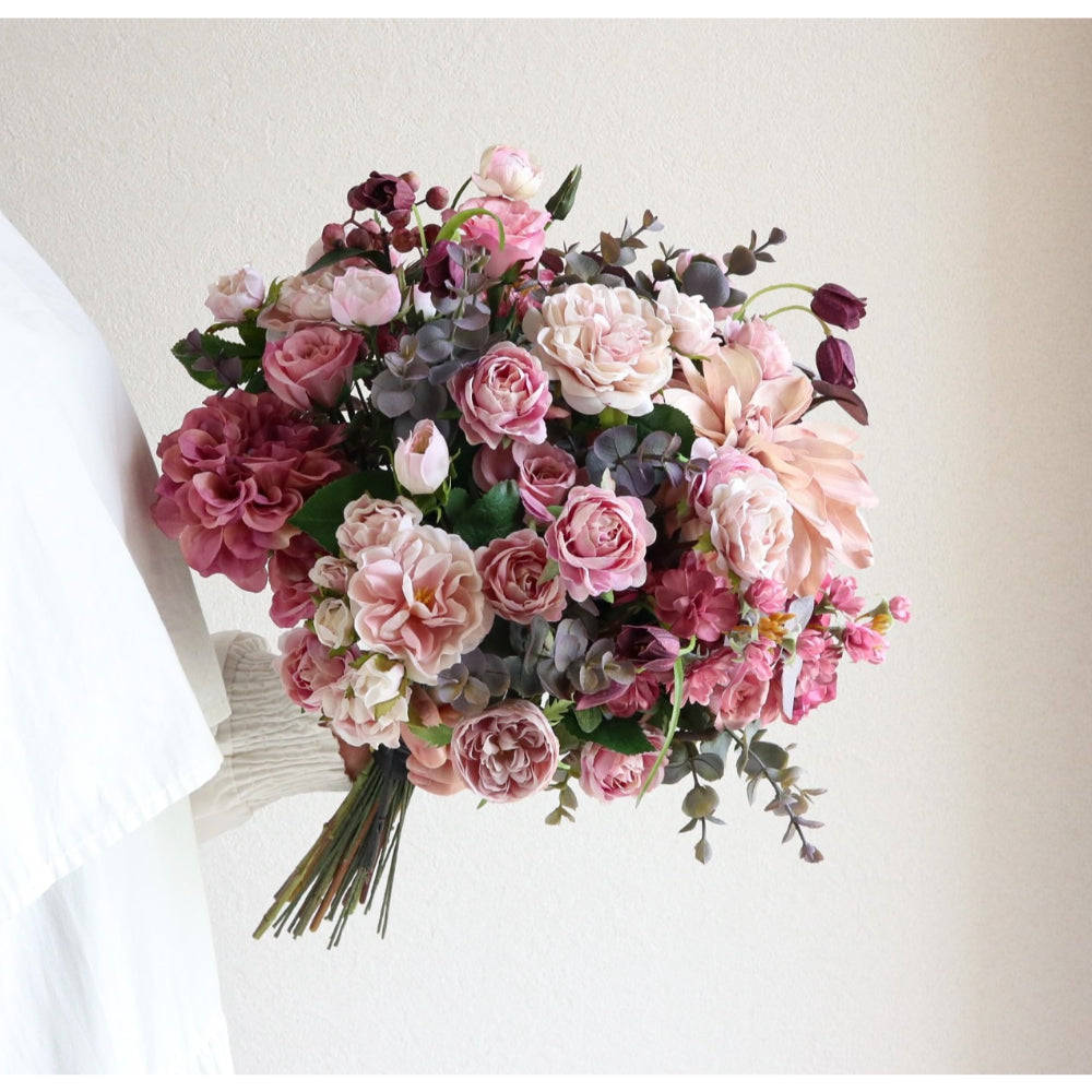 【造花】Rental Bouquet :Antipue Pink 【結婚式 フラワー 造花 ブーケ ブートニア レンタル】