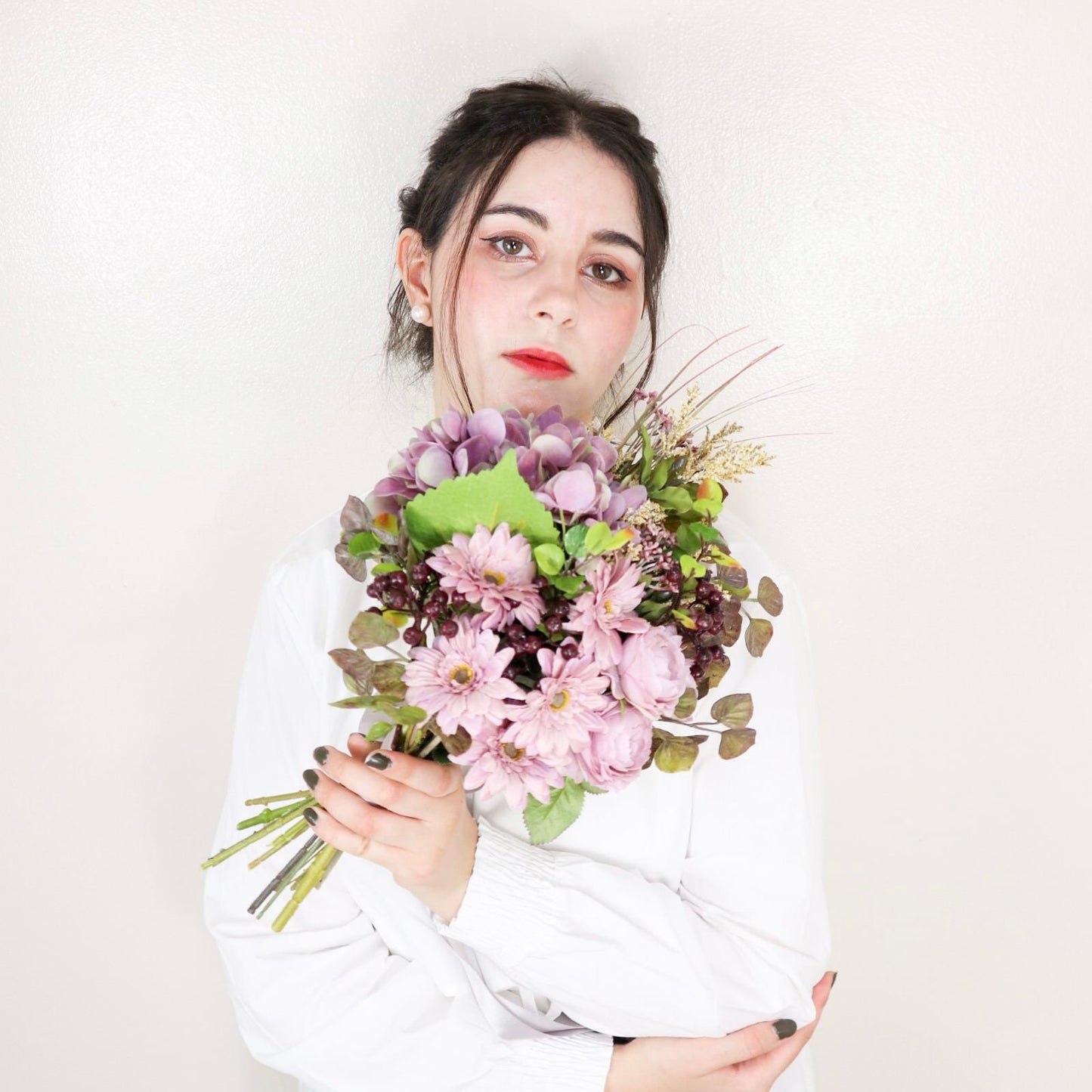 【造花】Rental Bouquet : Antique purple 【結婚式 フラワー 造花 ブーケ ブートニア レンタル】