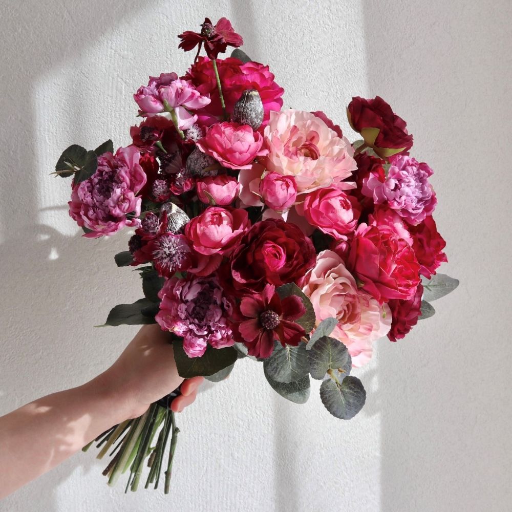 【造花】Rental Bouquet :Bordeaux Pink　【結婚式　フラワー　造花　ブーケ　ブートニア　レンタル】