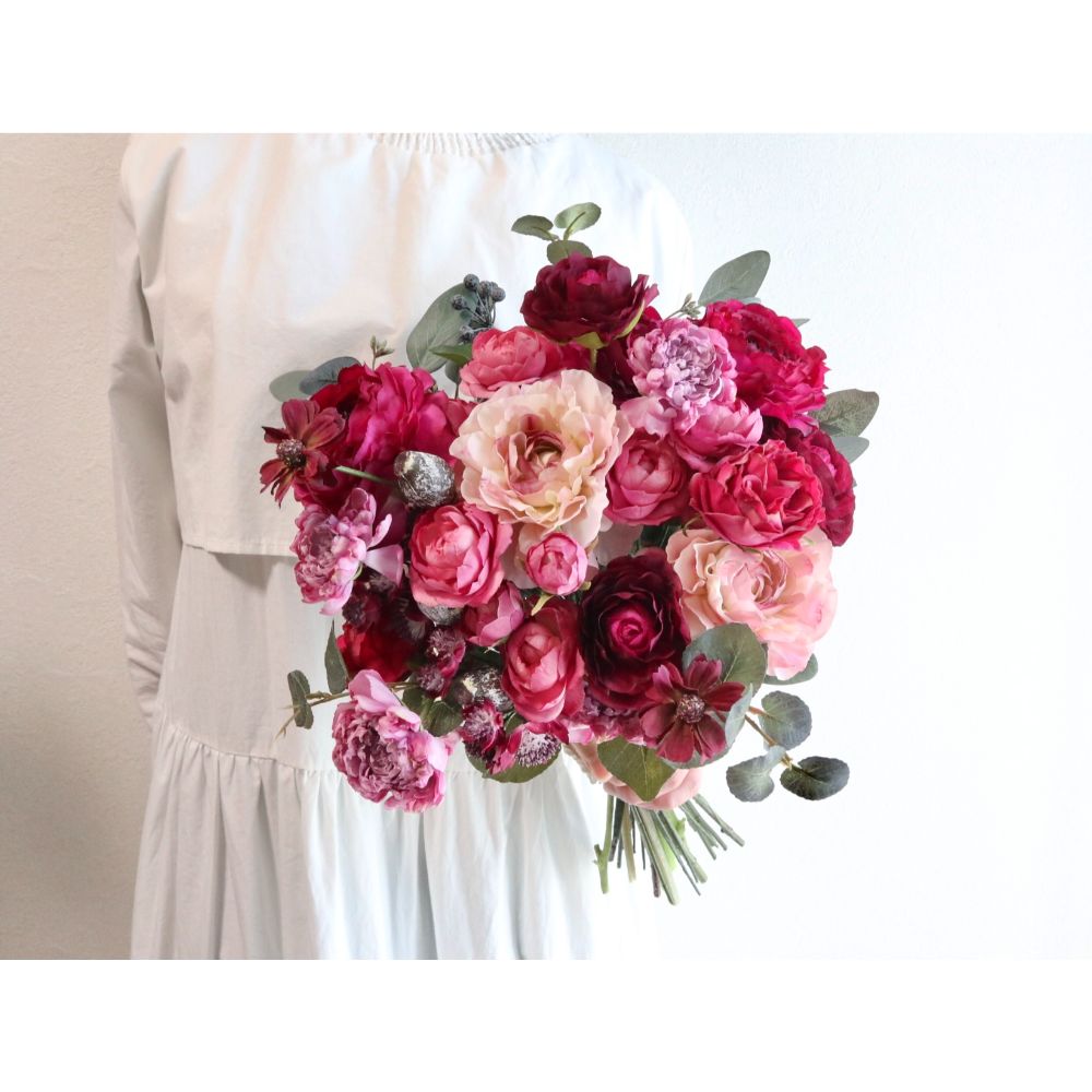 【造花】Rental Bouquet :Bordeaux Pink　【結婚式　フラワー　造花　ブーケ　ブートニア　レンタル】