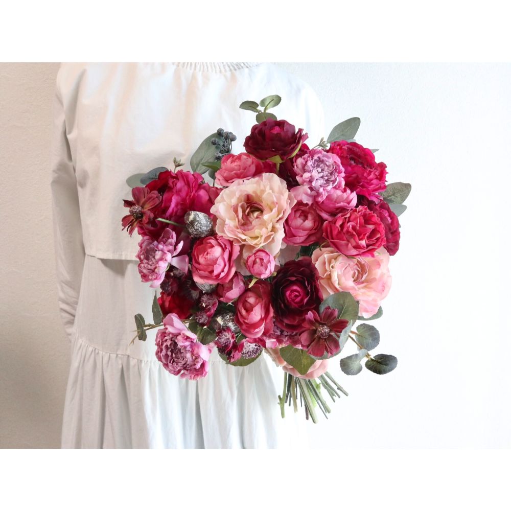 【造花】Rental Bouquet :Bordeaux Pink 【結婚式 フラワー 造花 ブーケ ブートニア レンタル】