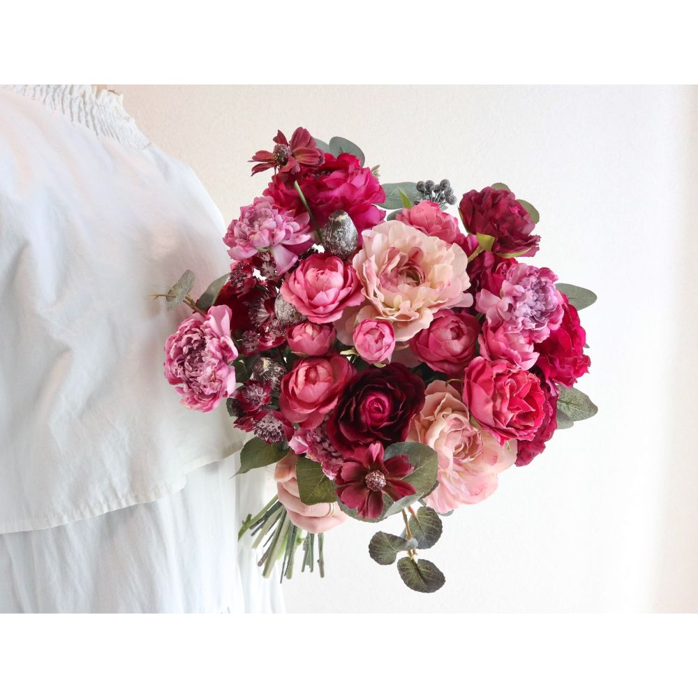 【造花】Rental Bouquet :Bordeaux Pink 【結婚式 フラワー 造花 ブーケ ブートニア レンタル】