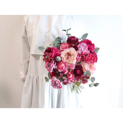 【造花】Rental Bouquet :Bordeaux Pink 【結婚式 フラワー 造花 ブーケ ブートニア レンタル】