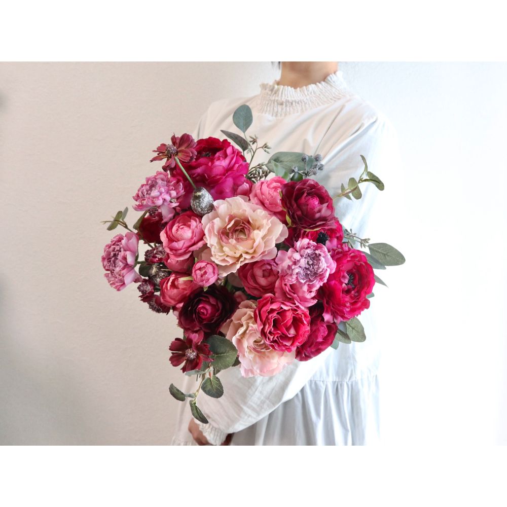 【造花】Rental Bouquet :Bordeaux Pink 【結婚式 フラワー 造花 ブーケ ブートニア レンタル】