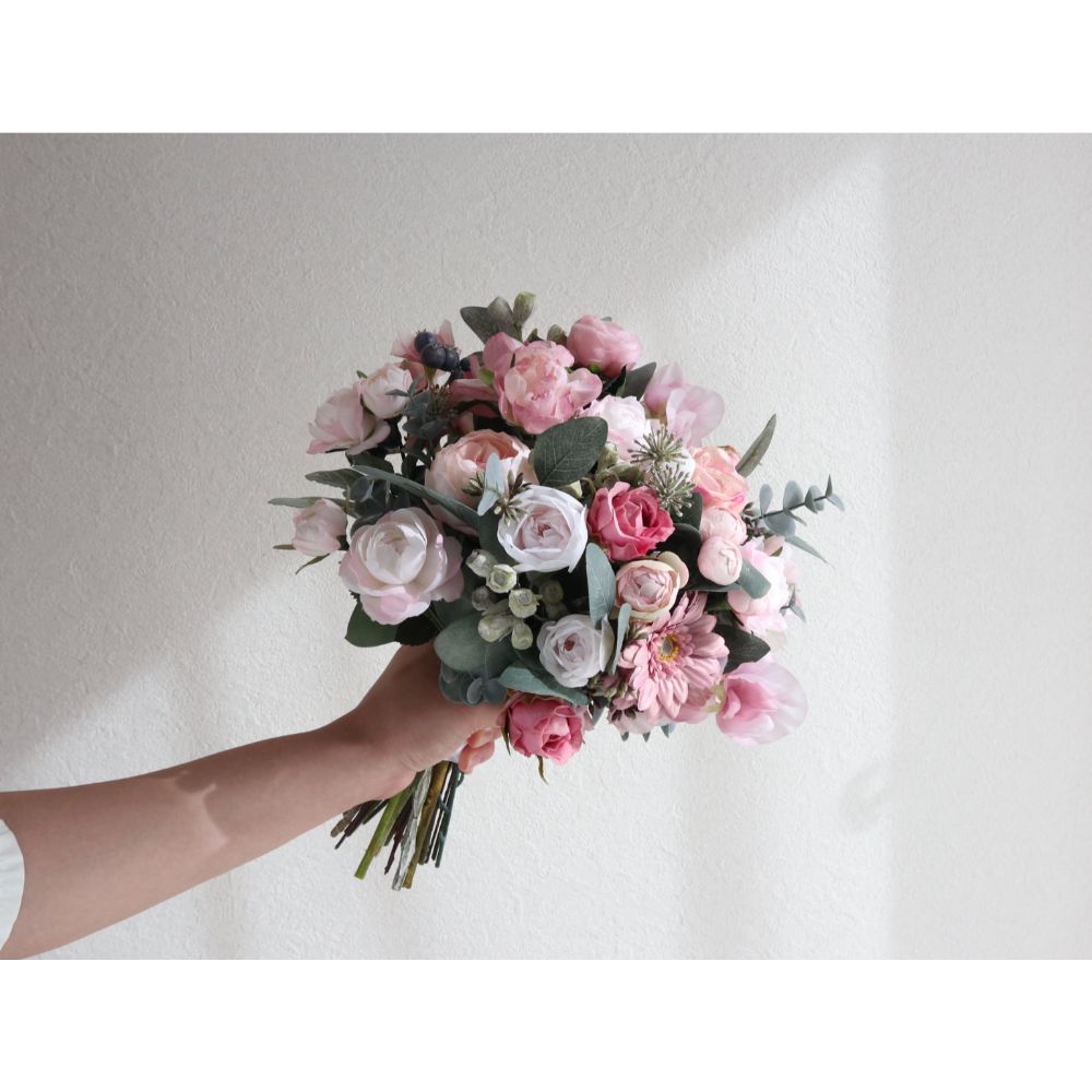 【造花】Rental Bouquet :Chateau Pink 【結婚式 フラワー 造花 ブーケ ブートニア レンタル】
