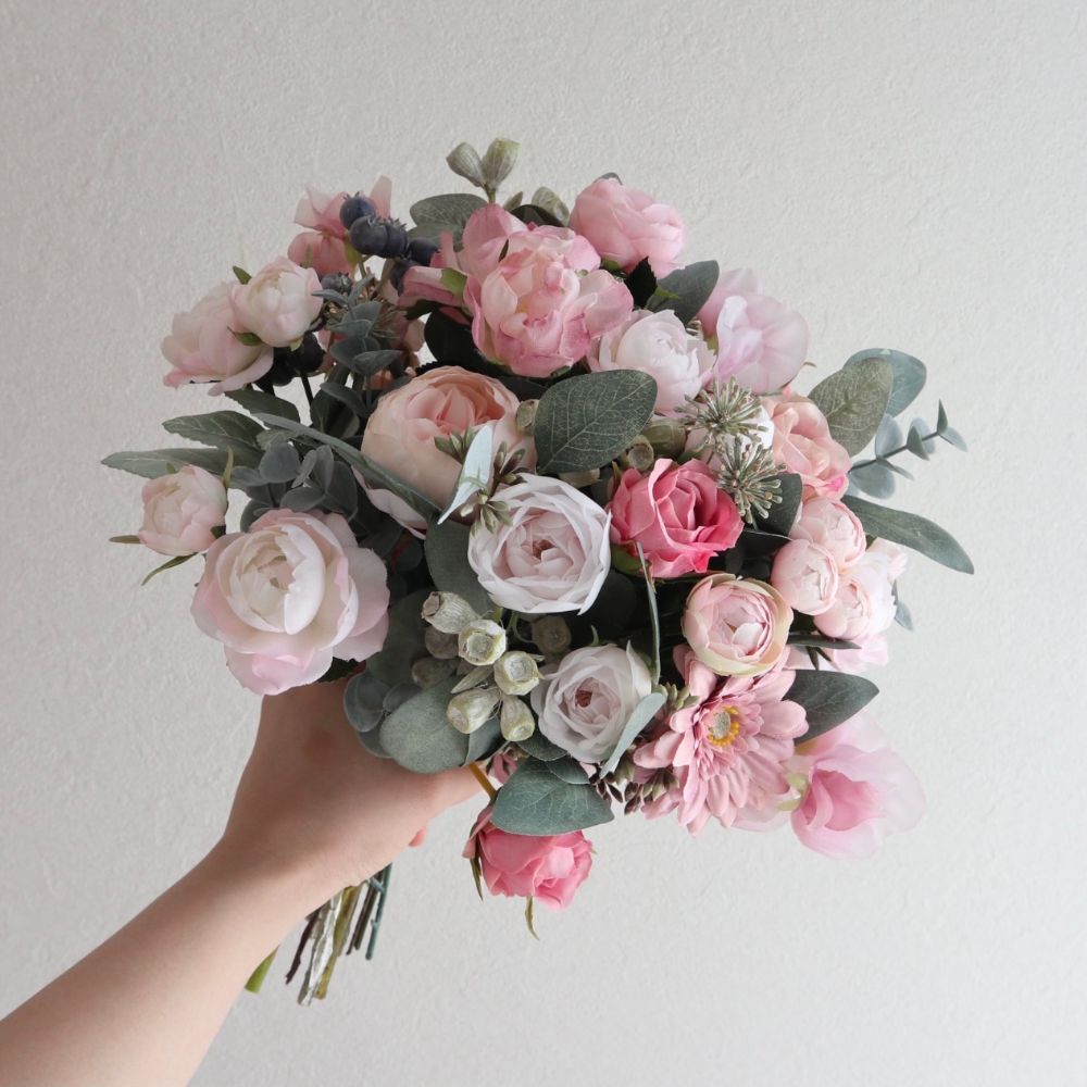 【造花】Rental Bouquet :Chateau Pink 【結婚式 フラワー 造花 ブーケ ブートニア レンタル】