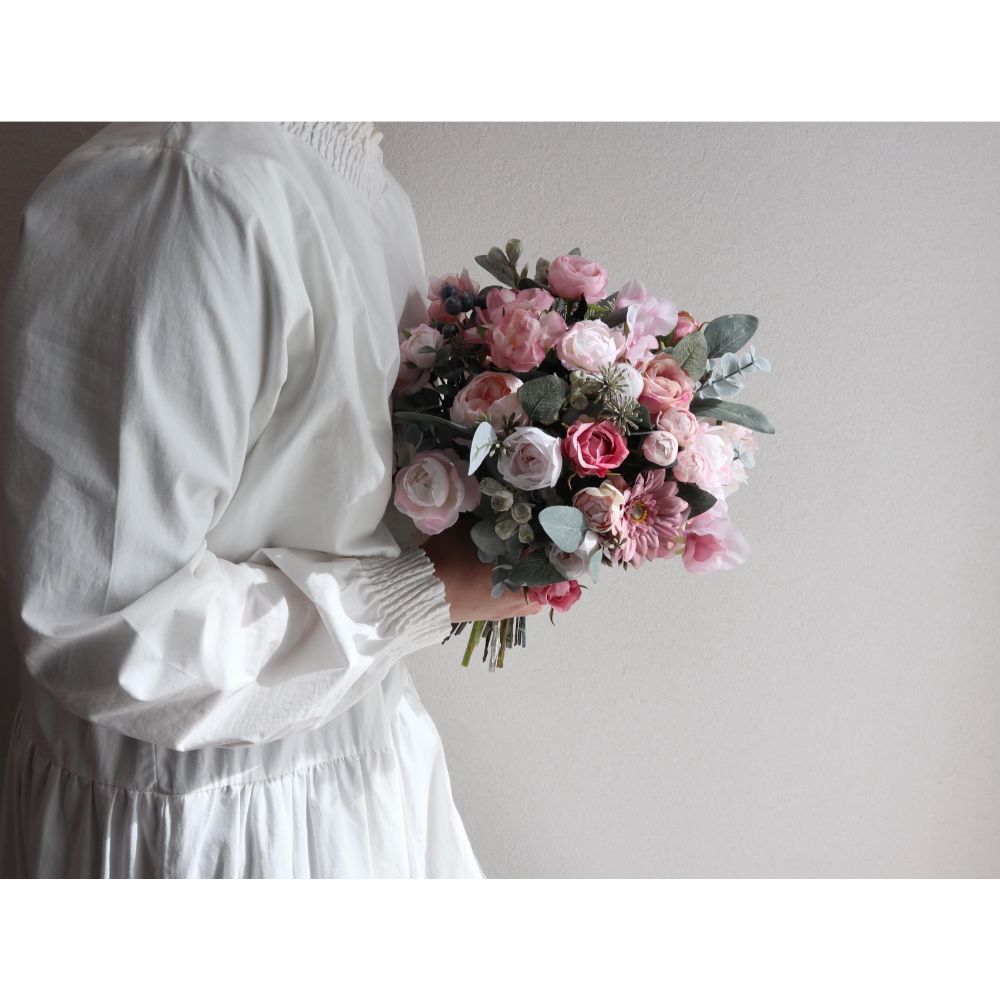 【造花】Rental Bouquet :Chateau Pink 【結婚式 フラワー 造花 ブーケ ブートニア レンタル】