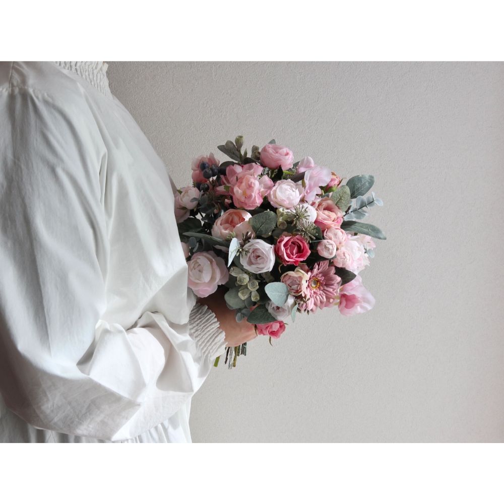 【造花】Rental Bouquet :Chateau Pink 【結婚式 フラワー 造花 ブーケ ブートニア レンタル】