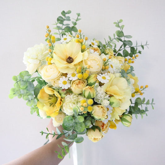 【造花】Rental Bouquet : Cream Yellow 【結婚式 フラワー 造花 ブーケ ブートニア レンタル】