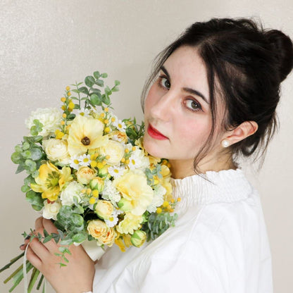 【造花】Rental Bouquet : Cream Yellow　【結婚式　フラワー　造花　ブーケ　ブートニア　レンタル】