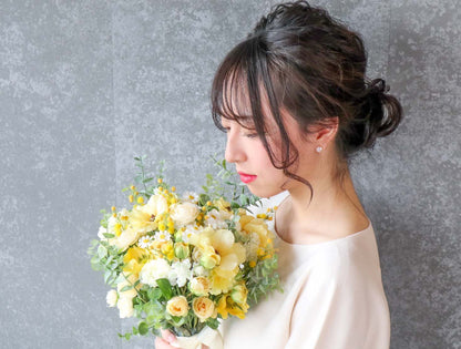 【造花】Rental Bouquet : Cream Yellow　【結婚式　フラワー　造花　ブーケ　ブートニア　レンタル】