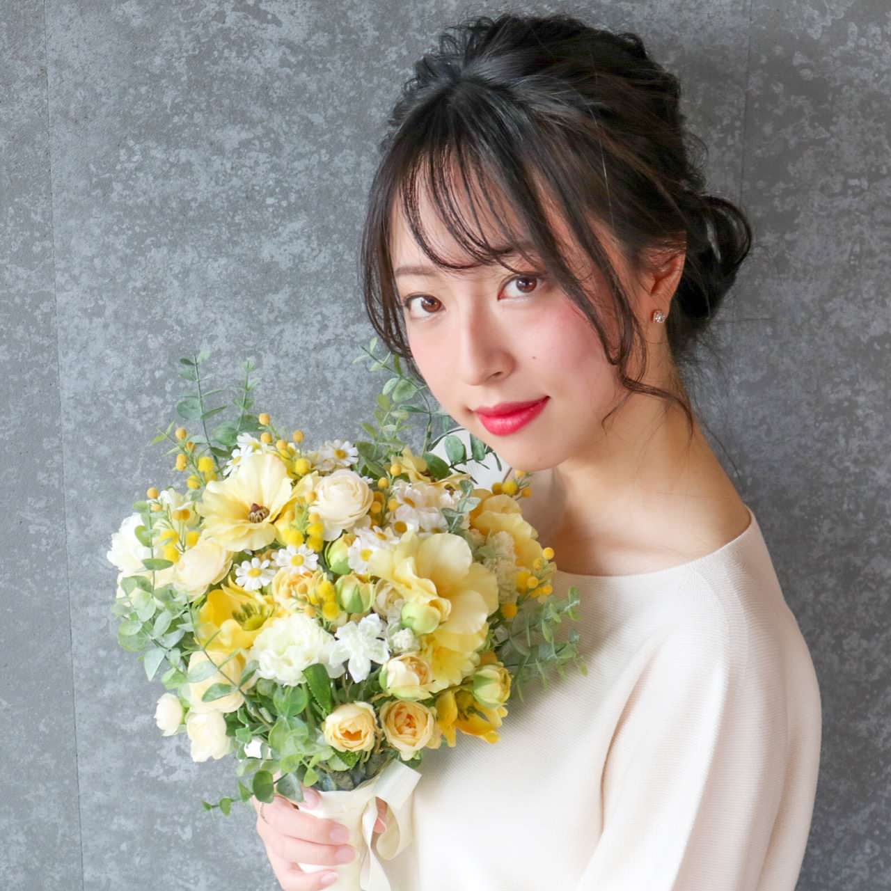 【造花】Rental Bouquet : Cream Yellow　【結婚式　フラワー　造花　ブーケ　ブートニア　レンタル】