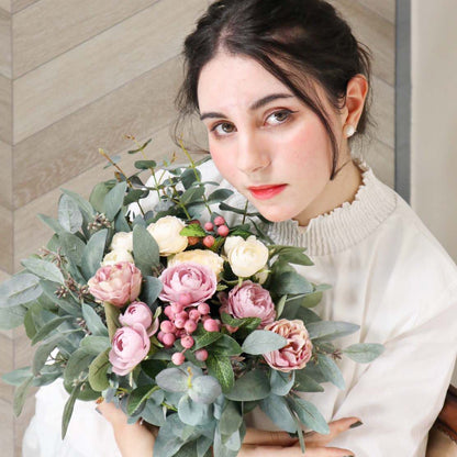 【造花】Rental Bouquet : Eucalyptus Pink 【結婚式 フラワー 造花 ブーケ ブートニア レンタル】