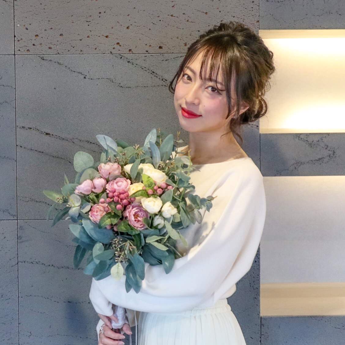 【造花】Rental Bouquet : Eucalyptus Pink　【結婚式　フラワー　造花　ブーケ　ブートニア　レンタル】