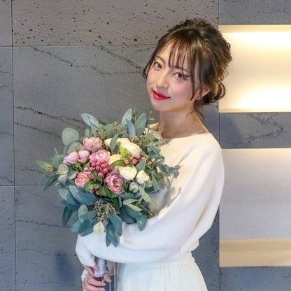 【造花】Rental Bouquet : Eucalyptus Pink 【結婚式 フラワー 造花 ブーケ ブートニア レンタル】