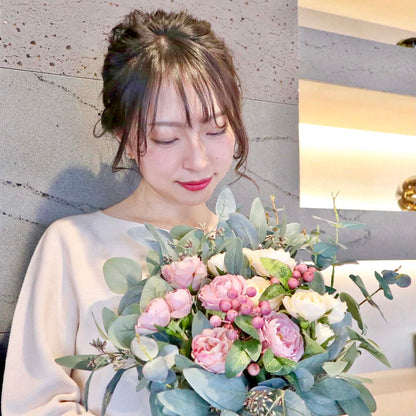 【造花】Rental Bouquet : Eucalyptus Pink 【結婚式 フラワー 造花 ブーケ ブートニア レンタル】