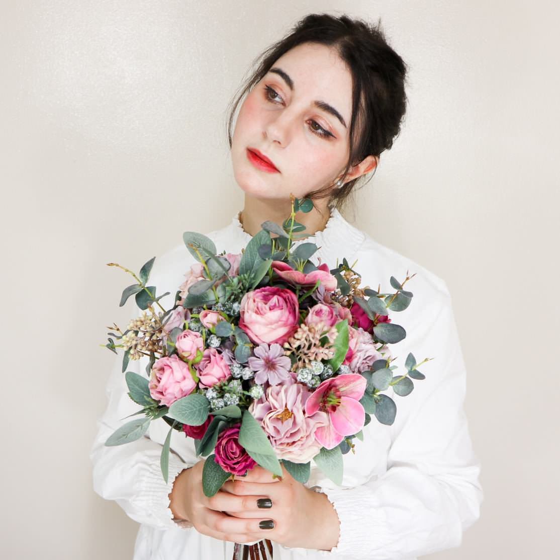 【造花】Rental Bouquet : French Rose 【結婚式 フラワー 造花 ブーケ ブートニア レンタル】