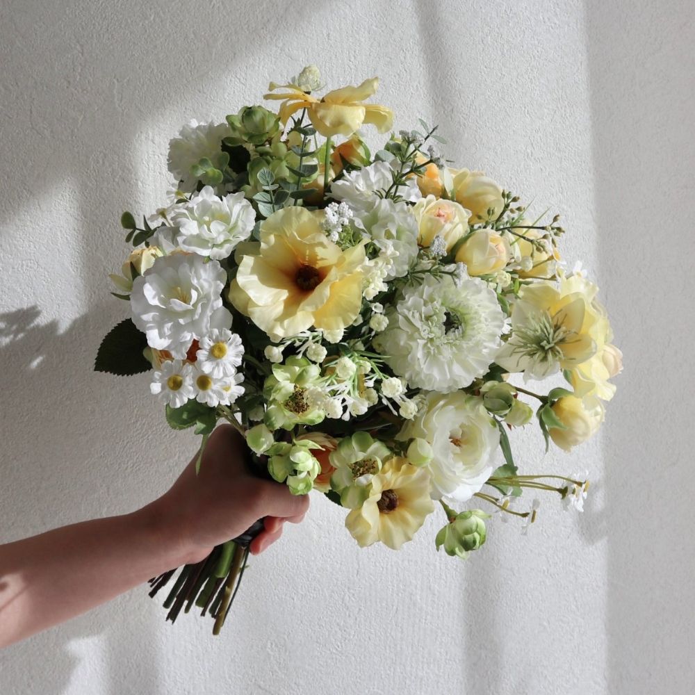 【造花】Rental Bouquet :Fresh Yellow 【結婚式 フラワー 造花 ブーケ ブートニア レンタル】