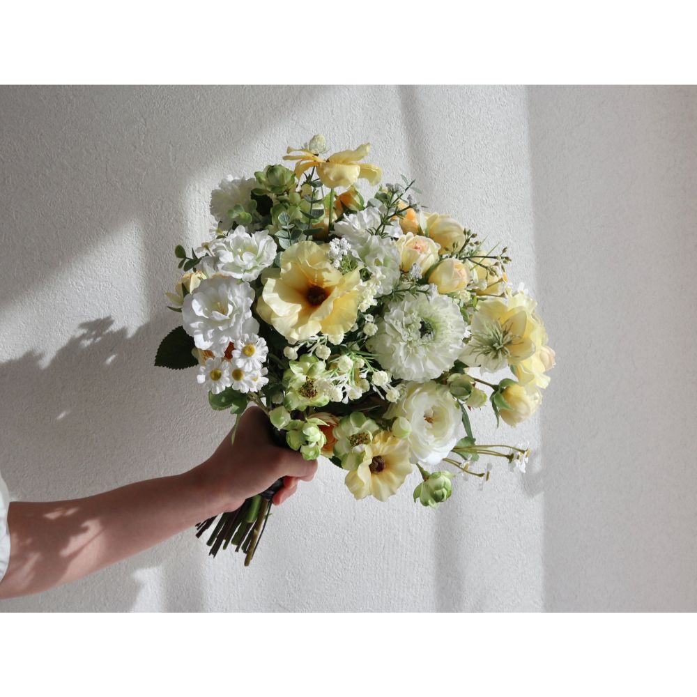 【造花】Rental Bouquet :Fresh Yellow 【結婚式 フラワー 造花 ブーケ ブートニア レンタル】
