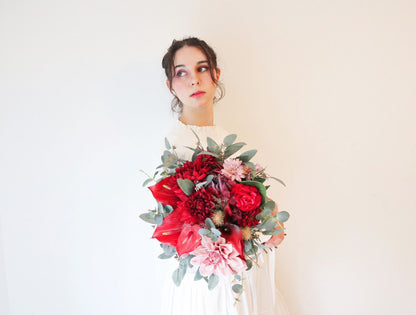 【造花】Rental Bouquet : Grand Rouge 【結婚式 フラワー 造花 ブーケ ブートニア レンタル】