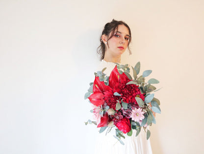 【造花】Rental Bouquet : Grand Rouge 【結婚式 フラワー 造花 ブーケ ブートニア レンタル】