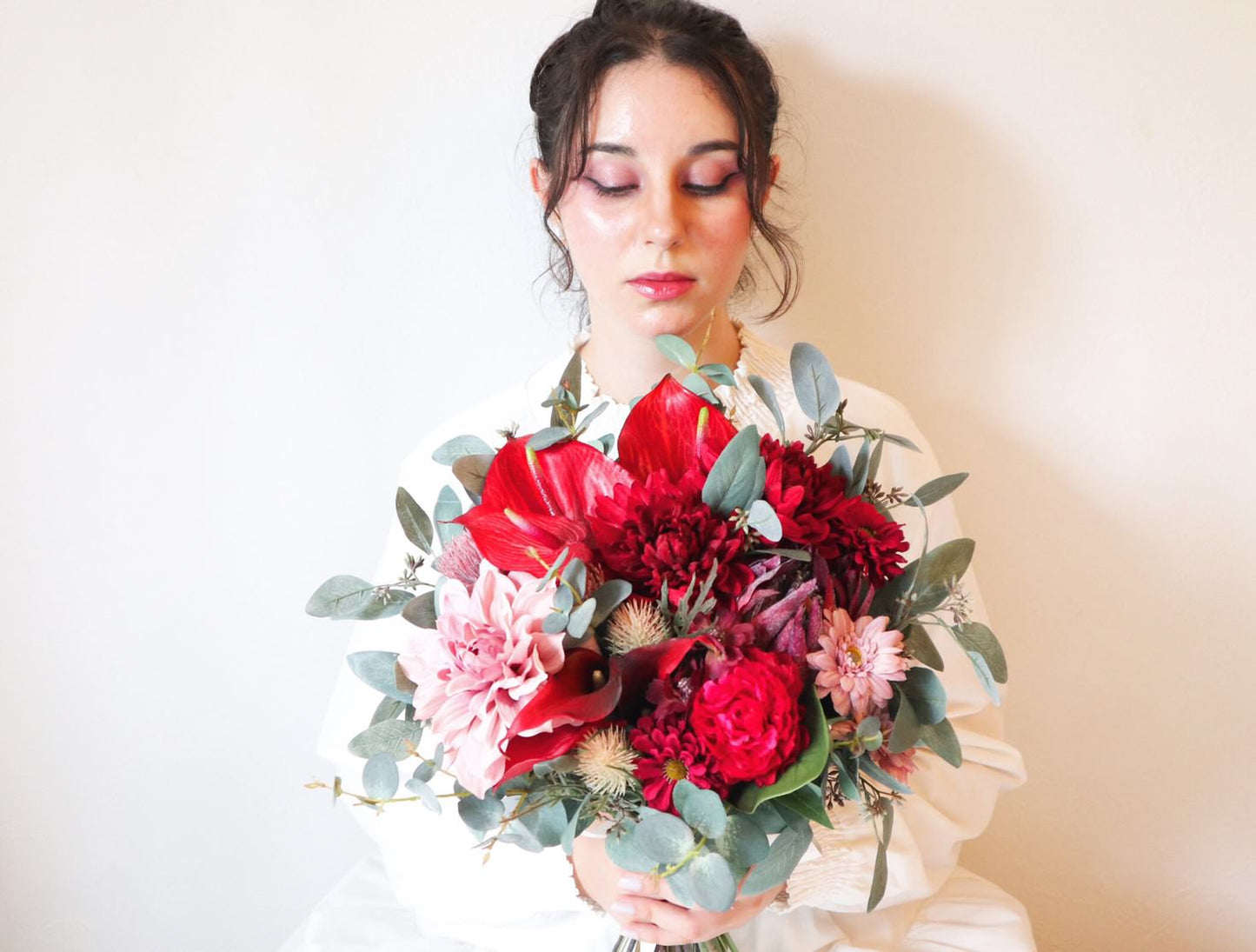 【造花】Rental Bouquet : Grand Rouge 【結婚式 フラワー 造花 ブーケ ブートニア レンタル】