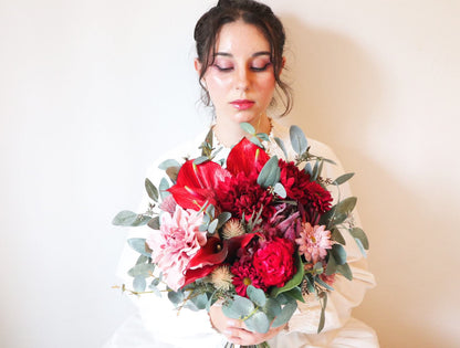 【造花】Rental Bouquet : Grand Rouge 【結婚式 フラワー 造花 ブーケ ブートニア レンタル】