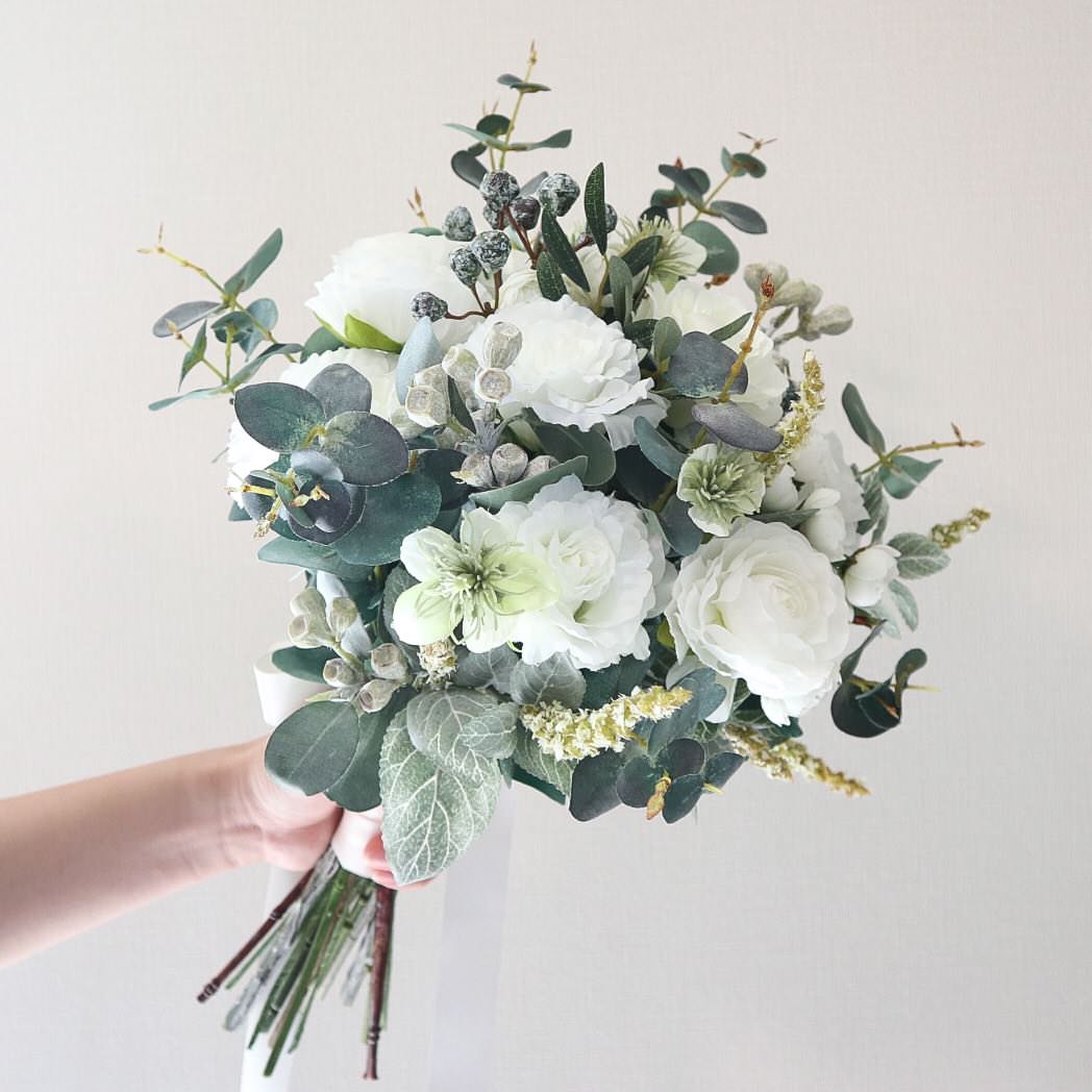 【造花】Rental Bouquet : Natural White 【結婚式 フラワー 造花 ブーケ ブートニア レンタル】