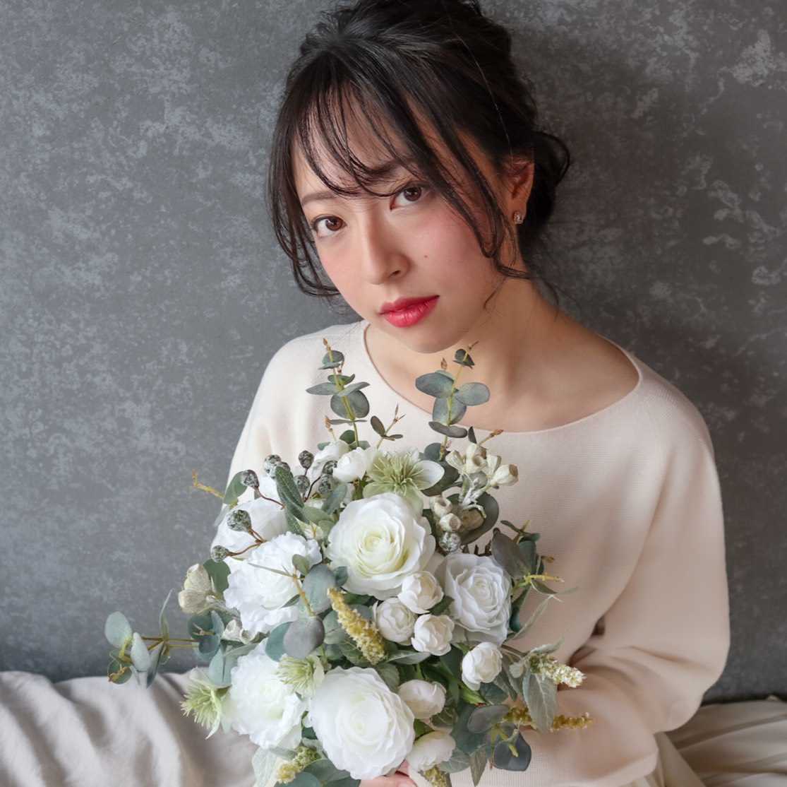 【造花】Rental Bouquet : Natural White 【結婚式 フラワー 造花 ブーケ ブートニア レンタル】