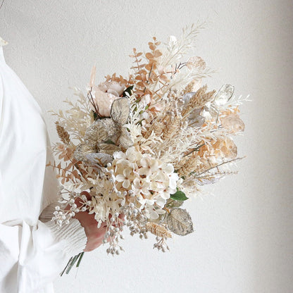 【造花】Rental Bouquet :Pampas Gold 【結婚式 フラワー 造花 ブーケ ブートニア レンタル】