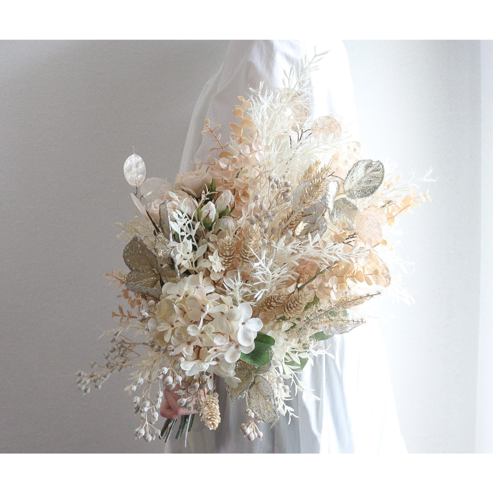 【造花】Rental Bouquet :Pampas Gold　【結婚式　フラワー　造花　ブーケ　ブートニア　レンタル】