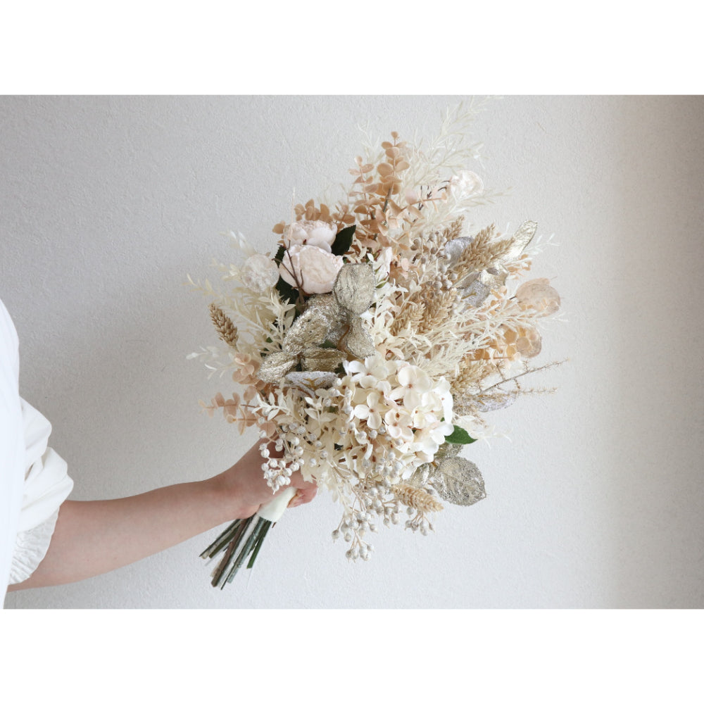 【造花】Rental Bouquet :Pampas Gold　【結婚式　フラワー　造花　ブーケ　ブートニア　レンタル】