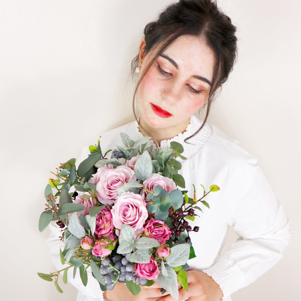 【造花】Rental Bouquet : Paris Pink 【結婚式 フラワー 造花 ブーケ ブートニア レンタル】