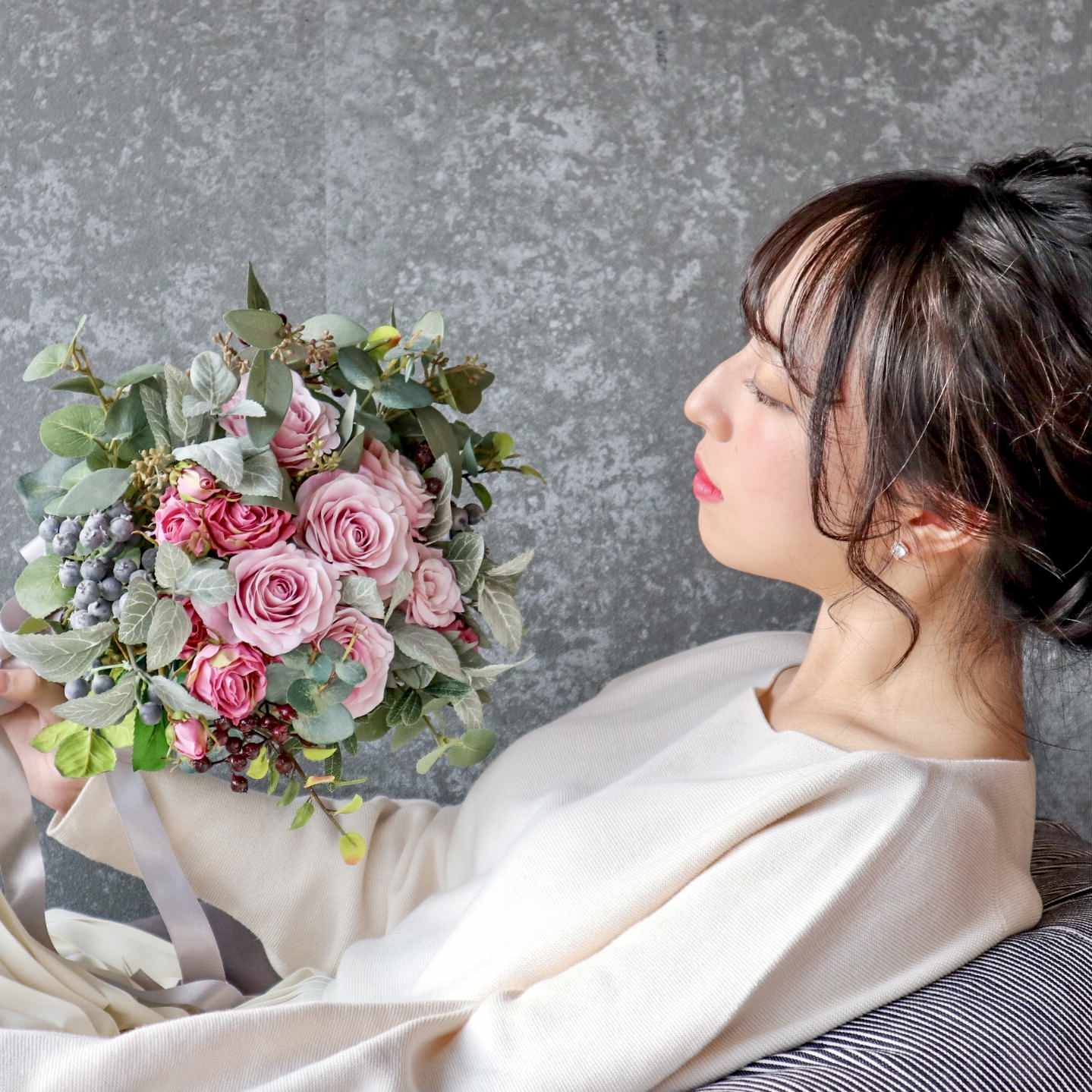 【造花】Rental Bouquet : Paris Pink 【結婚式 フラワー 造花 ブーケ ブートニア レンタル】