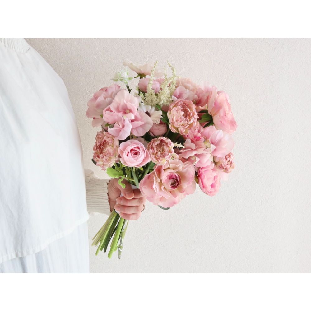 【造花】Rental Bouquet :Printemps pink 【結婚式 フラワー 造花 ブーケ ブートニア レンタル】